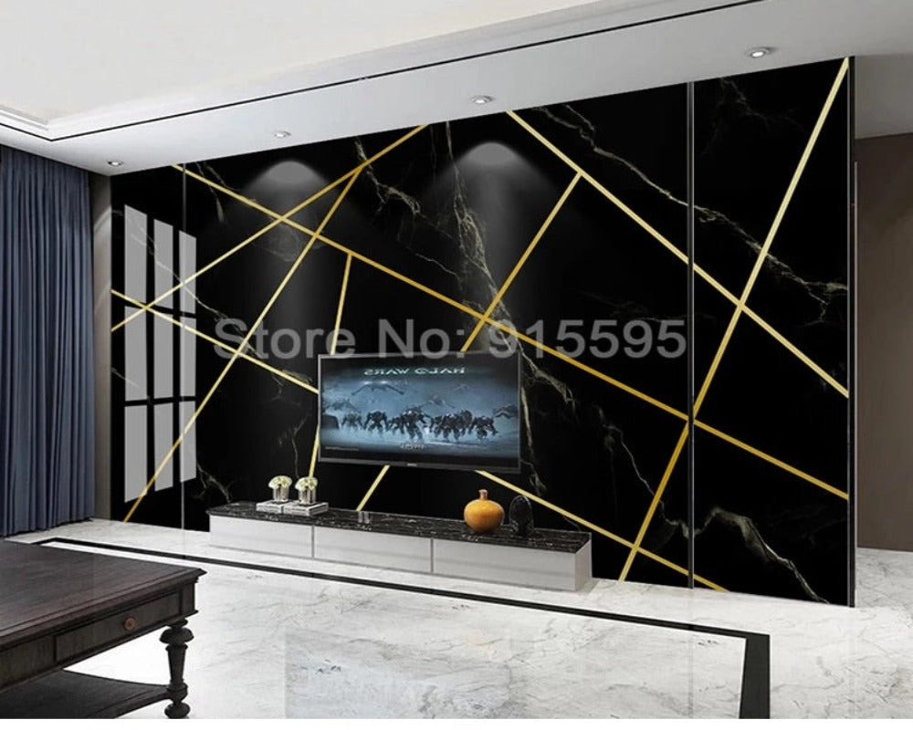 3D Wallpaper Gold & Black Marble
